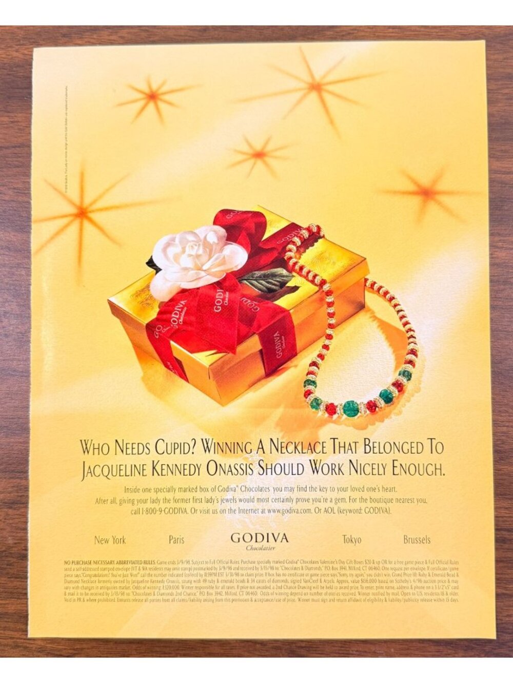 Vtg 1998 Godiva Chocolate Jackie Kennedy Onassis Magazine Advertisement Print Ad